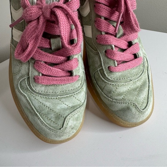 Coolway Goal Suede Gum Sole Lace-up Sneakers Size 7 Green Khaki Pink Laces - Picture 3 of 12